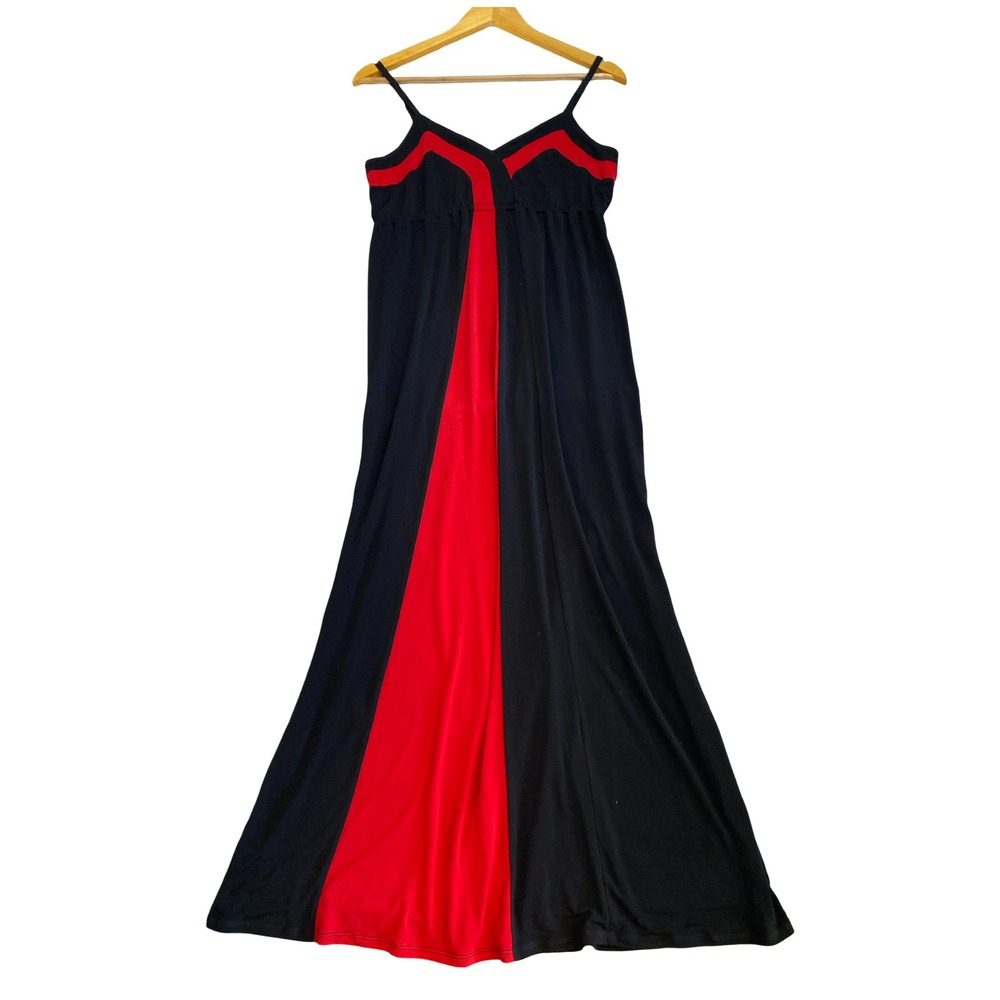 Gabriella Rossi Maxi Dress Black Red Jersey Knit Medium Gothic Evening Party